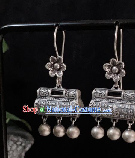 China National Wedding Silver Lock Earrings Traditional Cheongsam Ear Jewelry Accessories