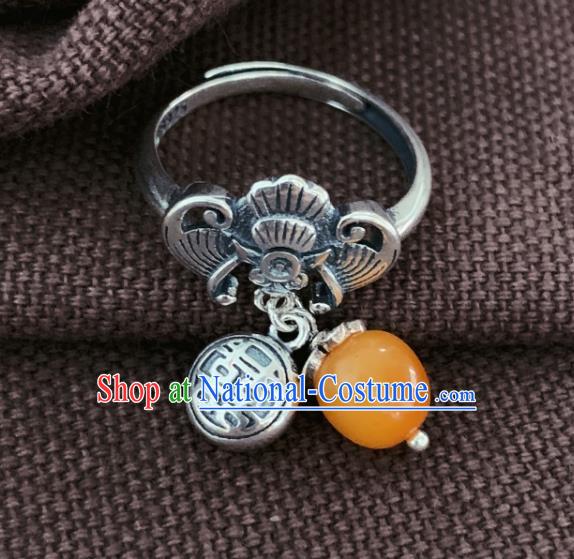 Chinese Handmade Ethnic Ceregat Ring National Silver Carving Bat Circlet Jewelry