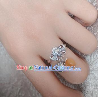 Chinese Handmade Ethnic Ceregat Ring National Silver Carving Bat Circlet Jewelry