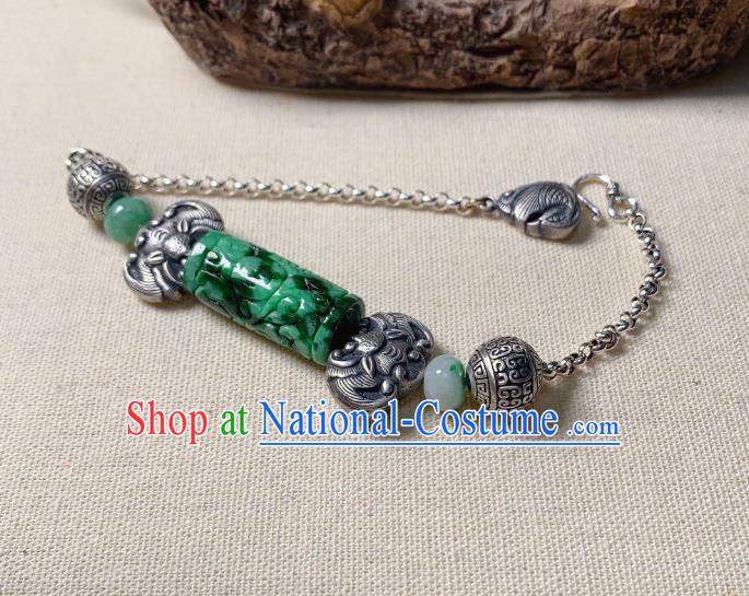 Handmade Chinese National Jadeite Bracelet Silver Bat Wristlet Accessories Bangle