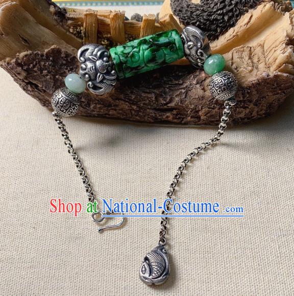 Handmade Chinese National Jadeite Bracelet Silver Bat Wristlet Accessories Bangle