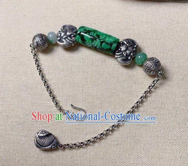 Handmade Chinese National Jadeite Bracelet Silver Bat Wristlet Accessories Bangle