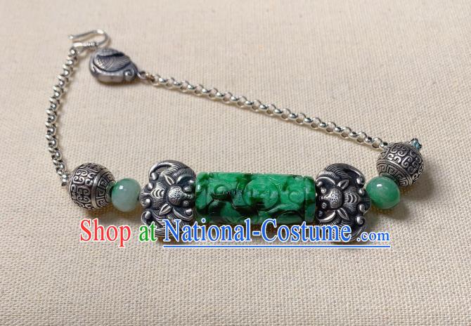 Handmade Chinese National Jadeite Bracelet Silver Bat Wristlet Accessories Bangle