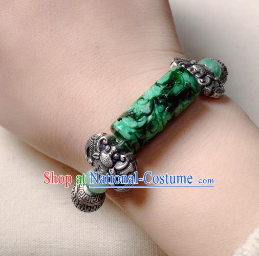 Handmade Chinese National Jadeite Bracelet Silver Bat Wristlet Accessories Bangle