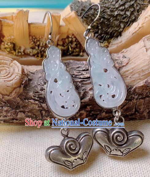 China National White Jade Earrings Jewelry Traditional Cheongsam Silver Ingot Ear Accessories