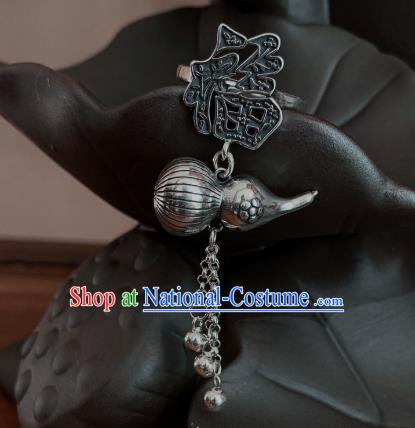 Chinese Handmade Ethnic Bells Tassel Ring National Silver Carving Gourd Circlet Jewelry