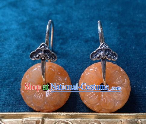 China National Silver Bat Earrings Jewelry Traditional Cheongsam Agate Peace Buckle Ear Accessories