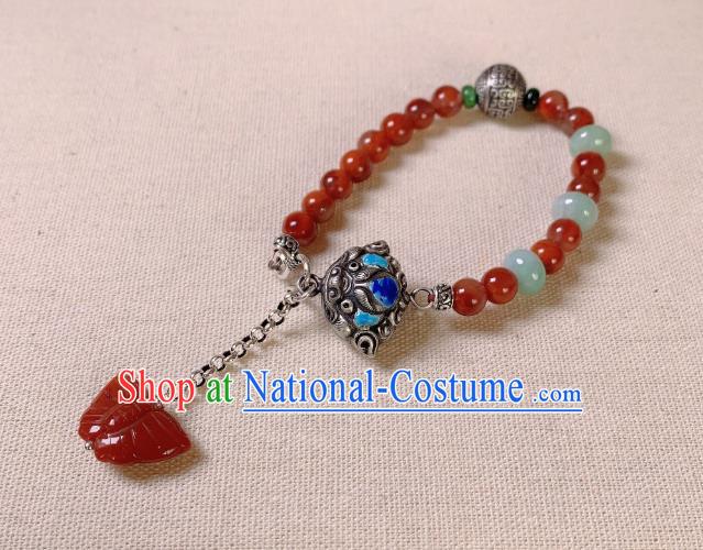 Handmade Chinese Agate Butterfly Tassel Wristlet Accessories National Blueing Silver Bracelet