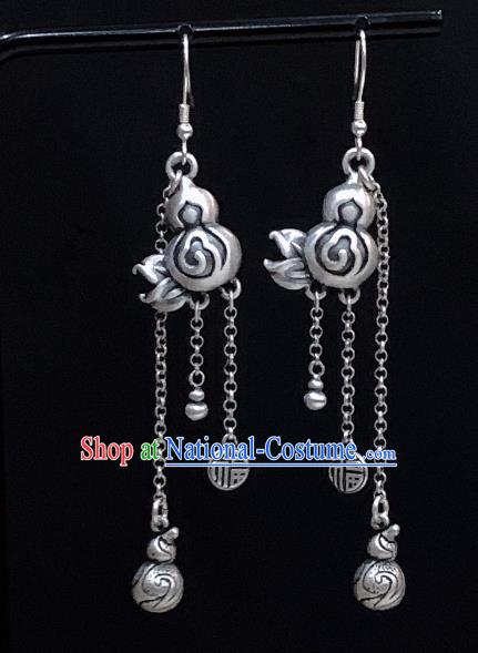 China National Tassel Earrings Traditional Cheongsam Silver Gourd Ear Accessories