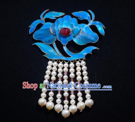 China Traditional Pearls Tassel Necklace Jewelry Accessories Qing Dynasty Cloisonne Lotus Necklet Pendant