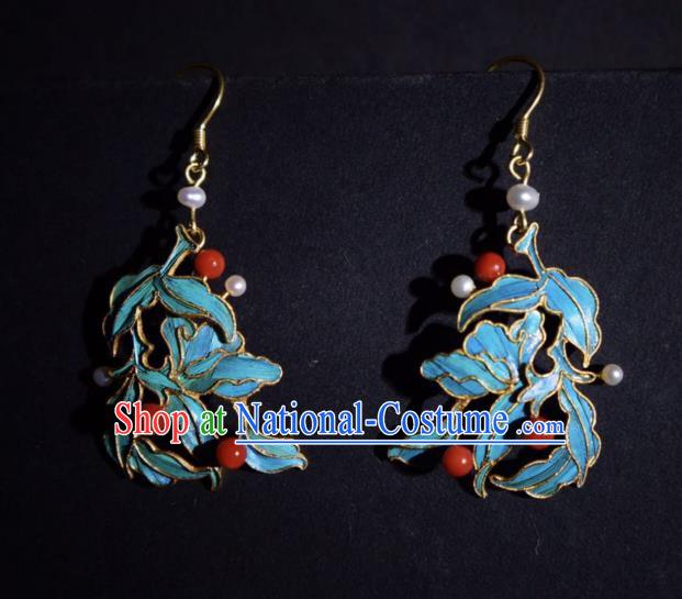 Chinese Handmade Jewelry Ancient Qing Dynasty Court Ear Accessories Traditional Cloisonne Earrings