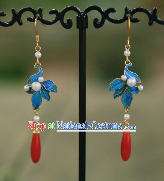 Chinese Traditional Agate Earrings Culture Jewelry Ancient Qing Dynasty Pearls Ear Accessories