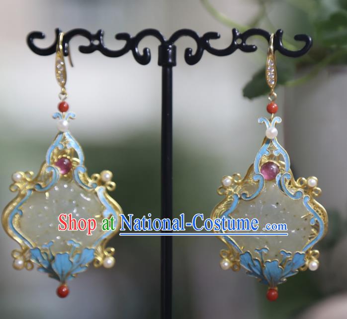 Chinese Traditional Jewelry Qing Dynasty Jade Earrings Ancient Empress Tourmaline Ear Accessories