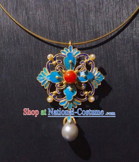 China Traditional Pearls Necklace Jewelry Accessories Qing Dynasty Cloisonne Necklet Pendant