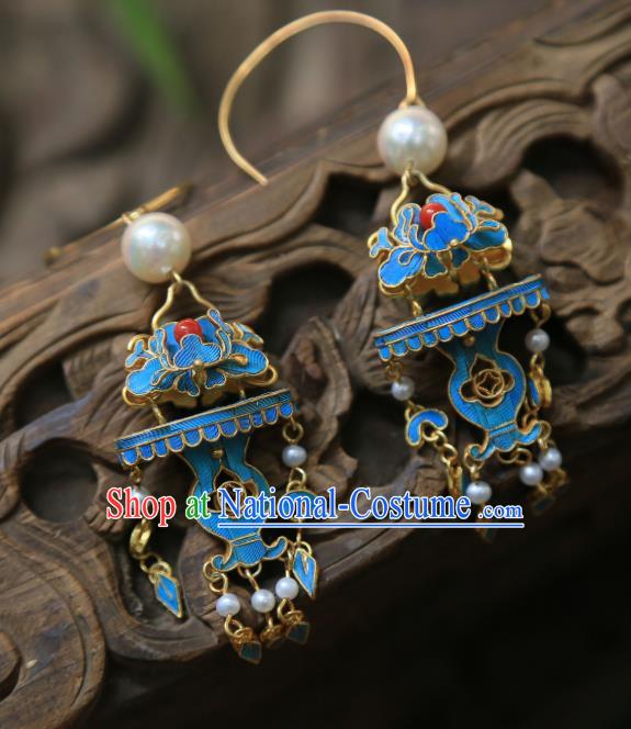 Chinese Traditional Qing Dynasty Earrings Jewelry Ancient Empress Coral Ear Accessories