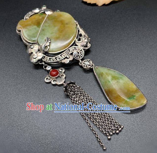 Handmade Chinese Silver Tassel Necklace Accessories National Jadeite Gourd Necklet Pendant