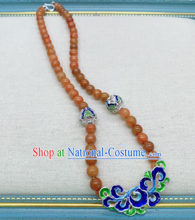 Handmade Chinese Agate Beads Necklace Accessories National Blueing Silver Necklet Pendant