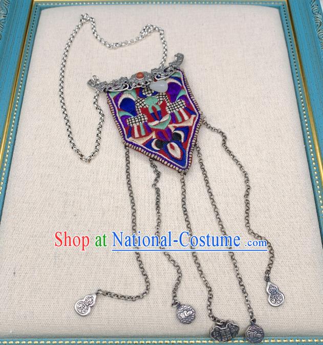 Handmade Chinese Embroidered Necklace Accessories National Silver Tassel Necklet Pendant