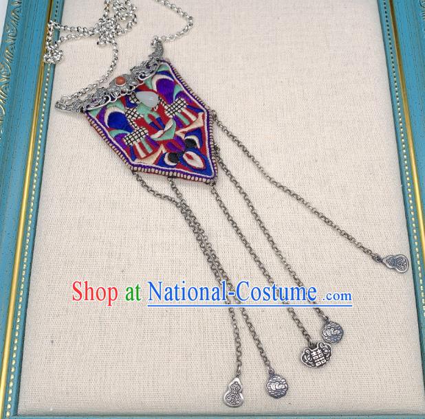 Handmade Chinese Embroidered Necklace Accessories National Silver Tassel Necklet Pendant