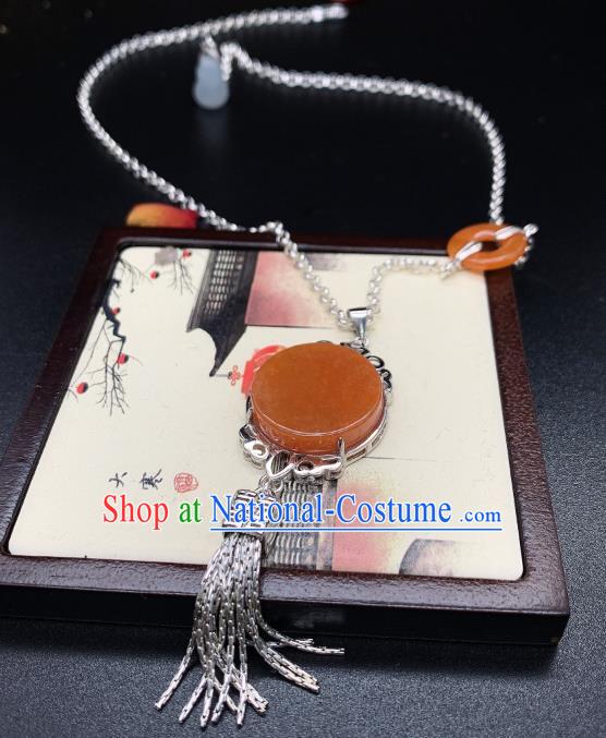 Handmade Chinese Silver Necklace Accessories National Agate Necklet Pendant