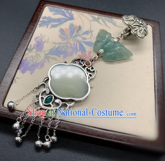 Handmade Chinese Silver Tassel Brooch Accessories National Jade Pendant