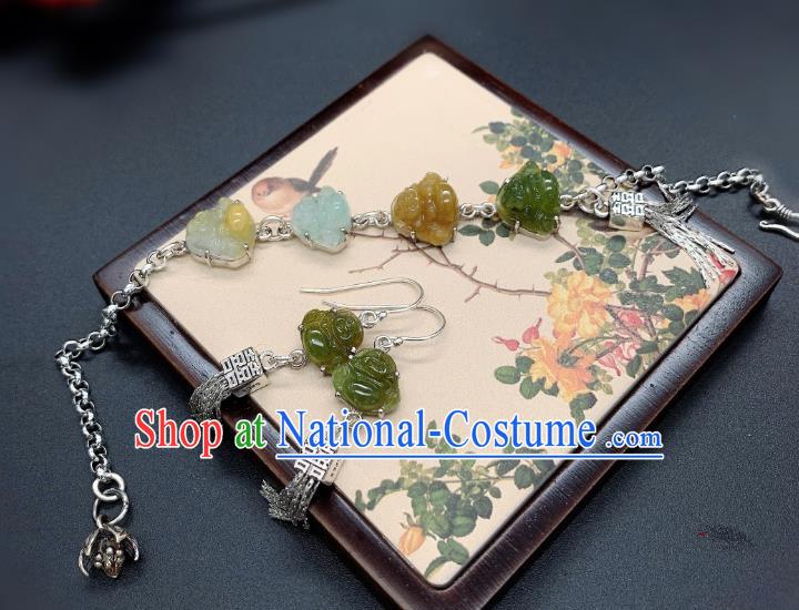 Handmade Chinese Jadeite Buddha Wristlet Accessories National Silver Bracelet