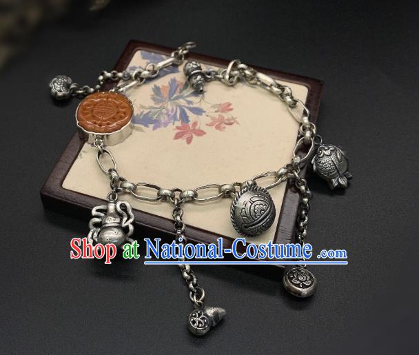 Handmade Chinese Silver Tassel Bangle Accessories National Agate Bracelet