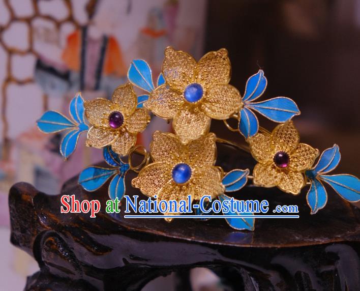 Chinese Traditional Filigree Flowers Hair Crown Hair Jewelry Ancient Qing Dynasty Empress Hairpin