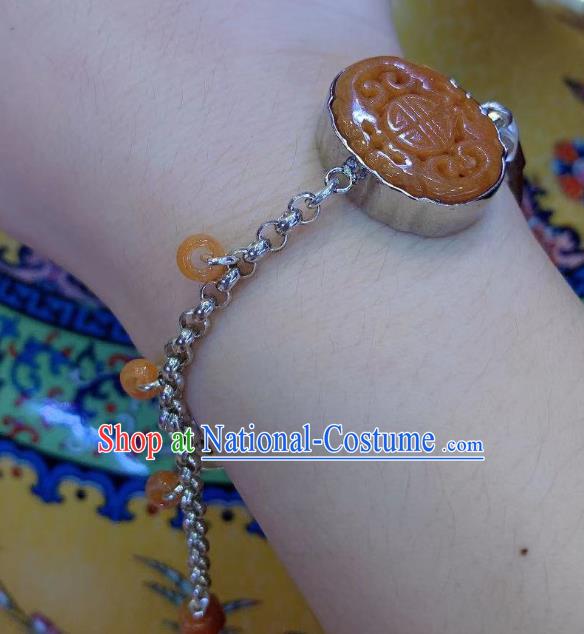 Handmade Chinese Wedding Silver Wristlet Accessories National Agate Carving Bracelet