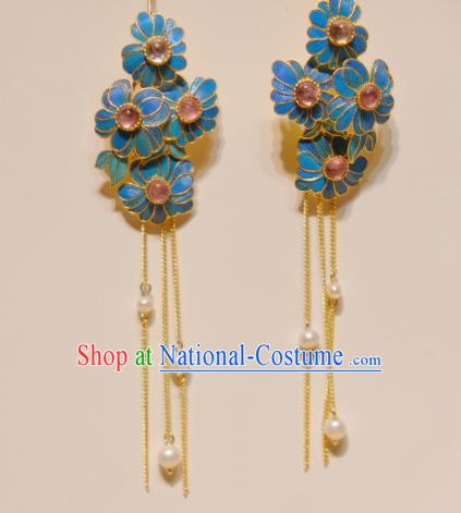 Chinese Traditional Tourmaline Earrings Culture Jewelry Cheongsam Pearls Tassel Ear Accessories