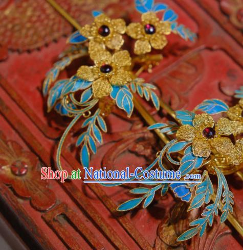 Chinese Traditional Hair Jewelry Ancient Ming Dynasty Empress Hairpin Filigree Flowers Hair Stick