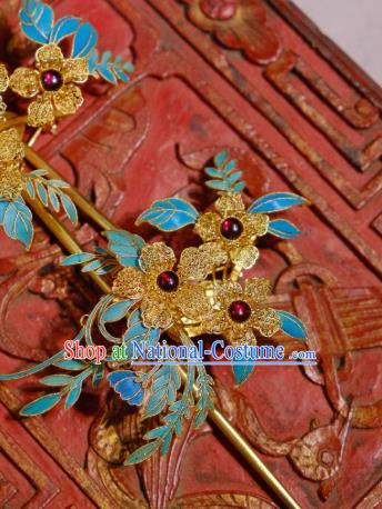 Chinese Traditional Hair Jewelry Ancient Ming Dynasty Empress Hairpin Filigree Flowers Hair Stick