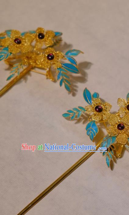 Chinese Traditional Hair Jewelry Ancient Ming Dynasty Empress Hairpin Filigree Flowers Hair Stick