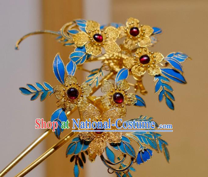 Chinese Traditional Hair Jewelry Ancient Ming Dynasty Empress Hairpin Filigree Flowers Hair Stick