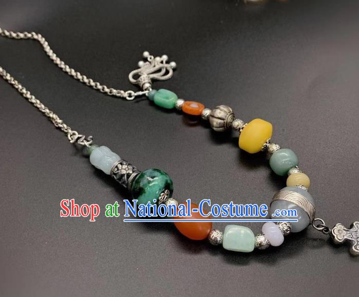 Handmade Chinese National Jadeite Necklace Wedding Silver Necklet Accessories