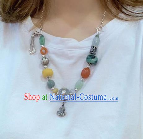 Handmade Chinese National Jadeite Necklace Wedding Silver Necklet Accessories