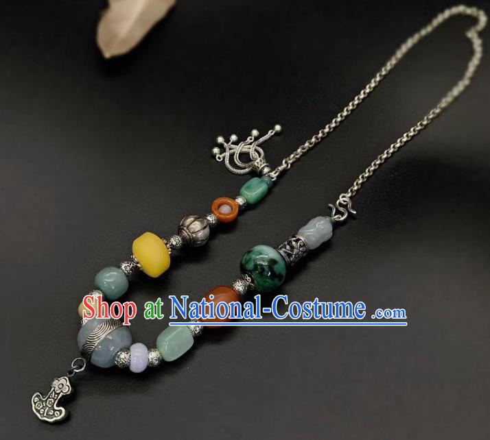 Handmade Chinese National Jadeite Necklace Wedding Silver Necklet Accessories