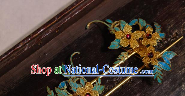 Chinese Traditional Hair Jewelry Ancient Ming Dynasty Empress Hairpin Filigree Flowers Hair Stick