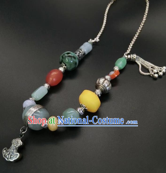 Handmade Chinese National Jadeite Necklace Wedding Silver Necklet Accessories