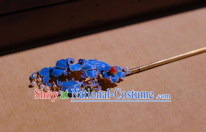 Chinese Ancient Qing Dynasty Empress Blueing Peony Hairpin Traditional Hair Jewelry Hair Stick