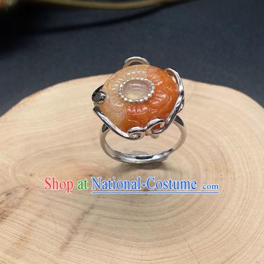 Chinese Handmade Silver Ring National Agate Plum Blossom Circlet Jewelry