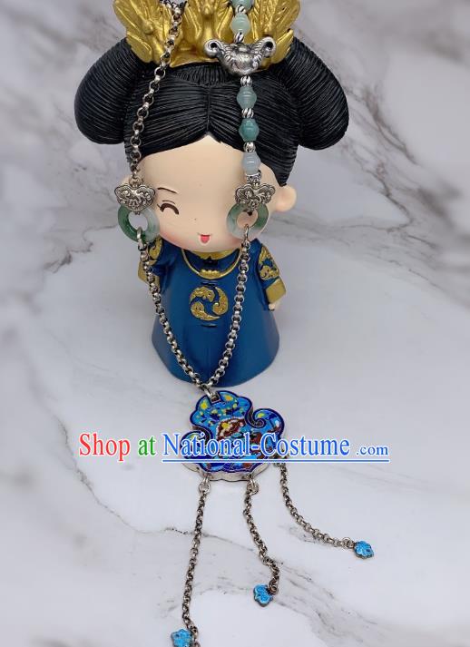 Handmade Chinese Wedding Blueing Necklace National Silver Tassel Necklet Accessories