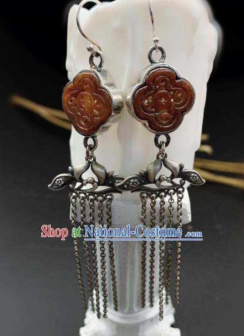 China National Silver Orchid Tassel Earrings Jewelry Traditional Cheongsam Agate Ear Accessories