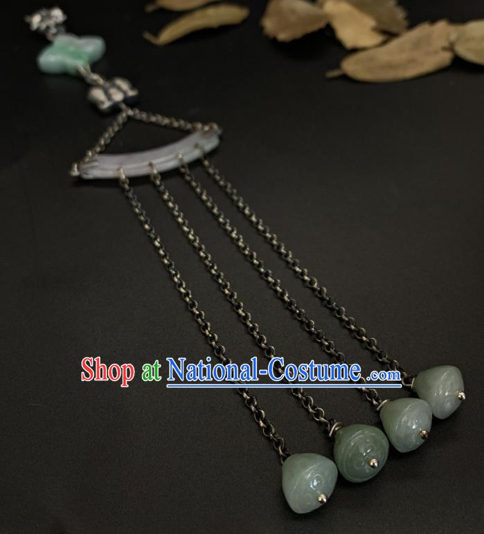 Handmade Chinese Jade Tassel Brooch Accessories National Silver Pendant