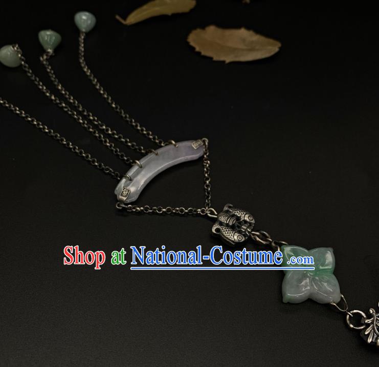 Handmade Chinese Jade Tassel Brooch Accessories National Silver Pendant