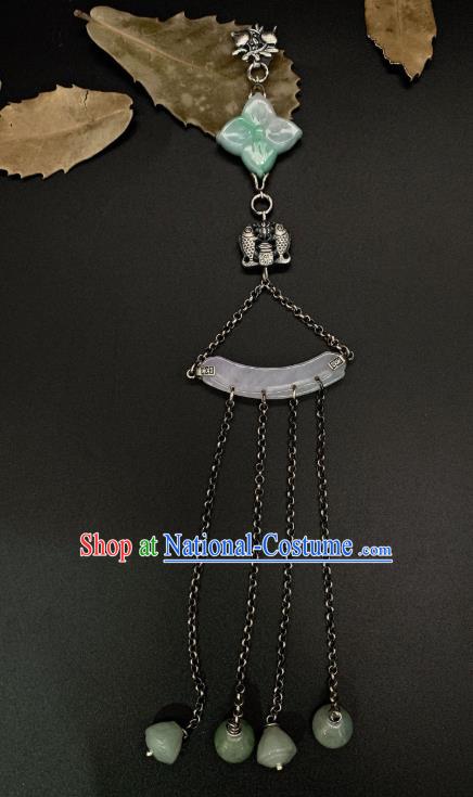 Handmade Chinese Jade Tassel Brooch Accessories National Silver Pendant