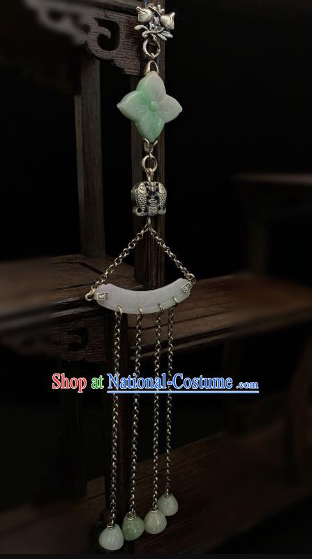 Handmade Chinese Jade Tassel Brooch Accessories National Silver Pendant