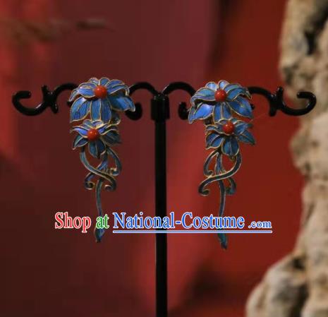 Chinese Cheongsam Ear Accessories Traditional Culture Jewelry Blueing Earrings