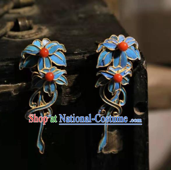 Chinese Cheongsam Ear Accessories Traditional Culture Jewelry Blueing Earrings