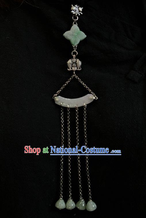 Handmade Chinese Jade Tassel Brooch Accessories National Silver Pendant